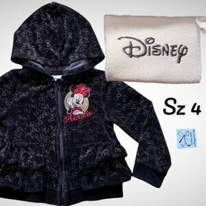 Disney Toys 'R' Us Minnie Mouse Metallic Bow Ruffle Hoodie Zip-up Kids Sz 4